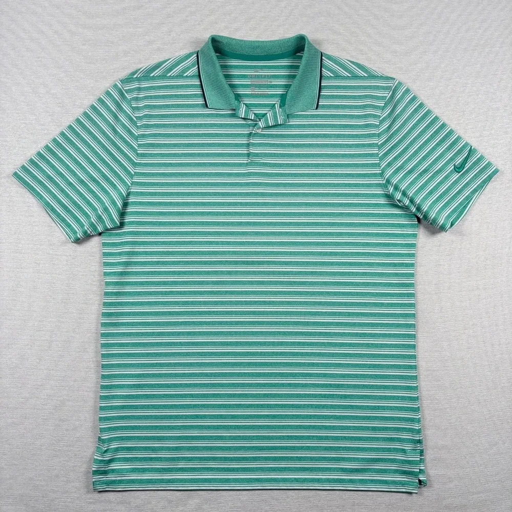 Nike Dri Fit Vapor Standard Fit Polo Shirt Mens Size M Green White Striped
